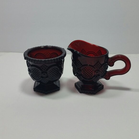 Avon 1876 Cape Cod Ruby Red Glass Open Sugar Bowl And Creamer Set No Box - Picture 1 of 10